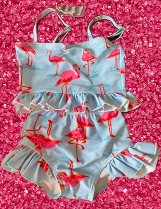 2 piece toddler Flamingo baby blue and hot pink