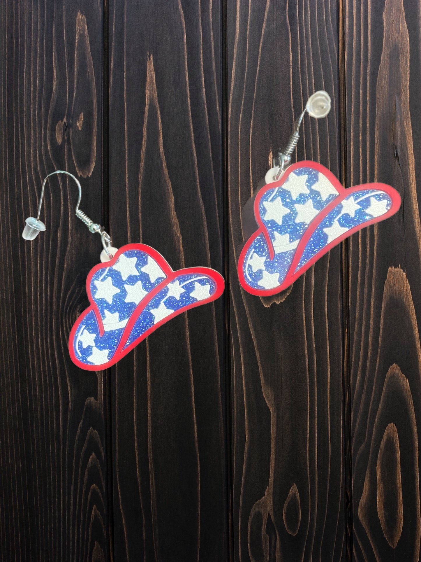 Red, White an Blue with Star Cowboy Hat Earrings